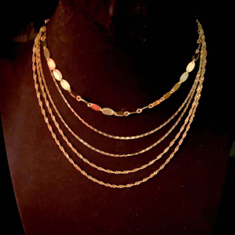 5 strand gold tone necklace
